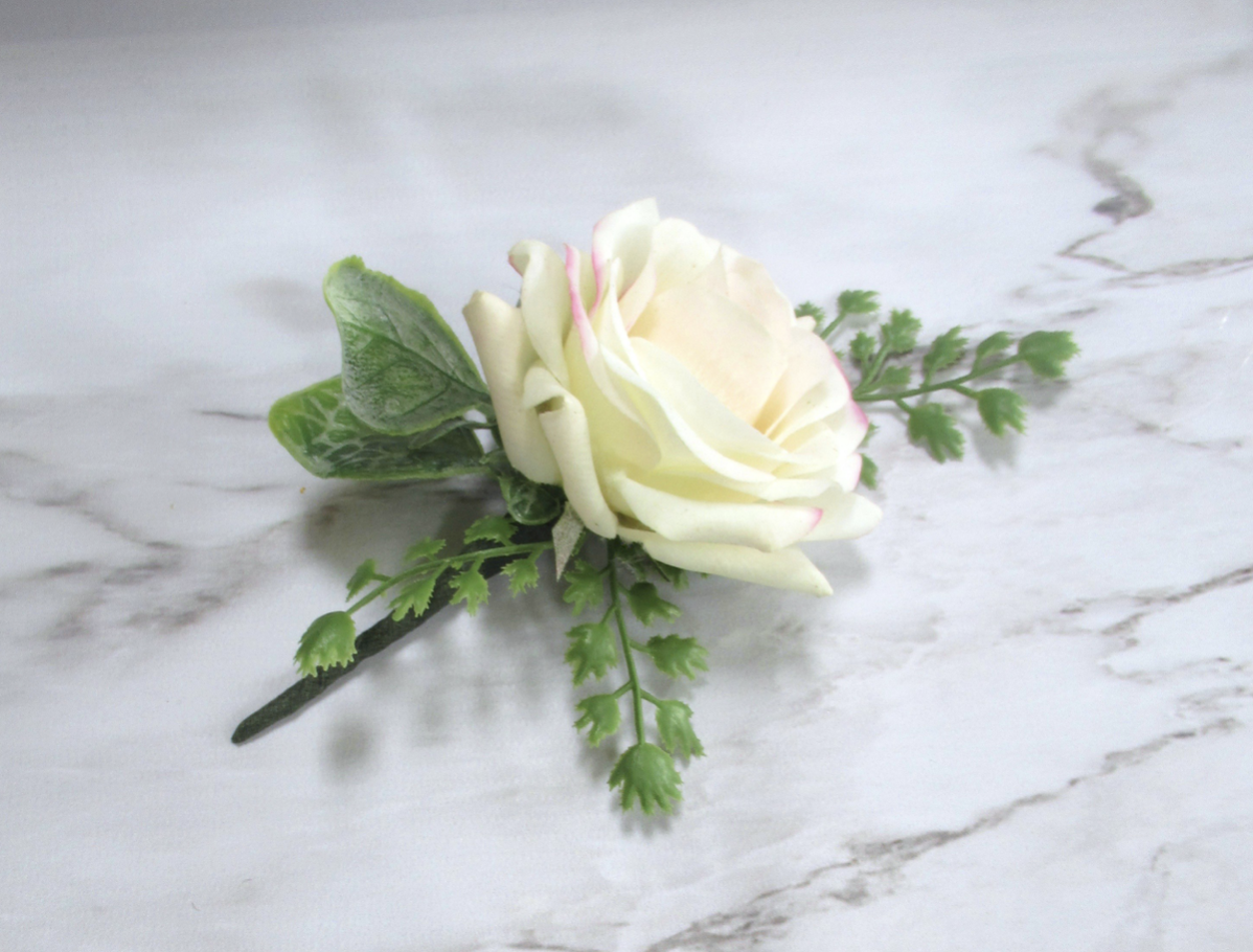 Artificial Fresh Touch Rose Buttonhole, Groom Buutonhole, Best Man Buttonhole, Groomsman Buttonhole